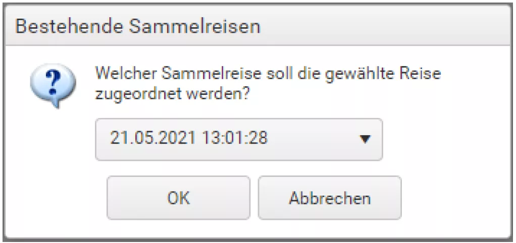 Auswahldialog Sammelreise