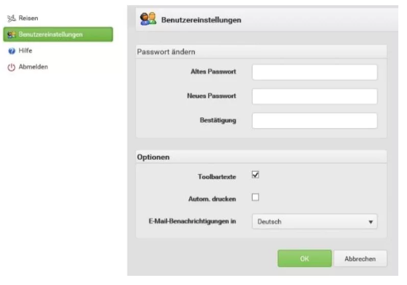 Maske Benutzereinstellungen